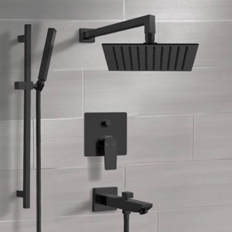 Tub and Shower Faucet Matte Black Tub and Shower Faucet Set with Handheld, Rain Shower Head Remer TSR45